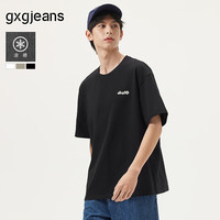 gxgjeans 男装字母绣花基础简约圆领短袖T恤夏季 黑色 S (165)