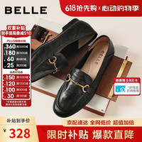 百丽 羊皮 女士乐福鞋 黑色 37