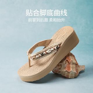 热风 H62W26615A 厚底一字拖 米色 36码 女鞋