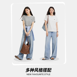热风 女士简约蝴蝶结刺绣短袖T恤 白色 L