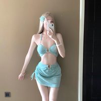 尤克达蒂 泳衣女2026新款植绒比基尼裙式三件套度假温泉分体性感显瘦泳装  薄荷绿比基尼