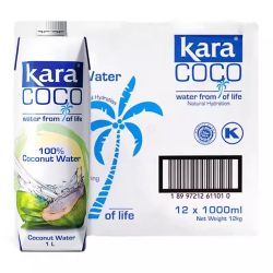 Kara100%椰子水1L*12瓶 印尼进口果汁饮料天然电解质0脂低卡