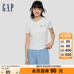 Gap 女装2026春季新款小熊刺绣针织短袖T恤休闲上衣858699 白色