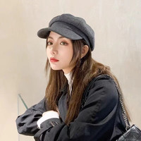 FOURDATRY 百搭八角贝雷帽子女秋冬毛呢复古韩系时髦鸭舌帽显脸小学生画家帽