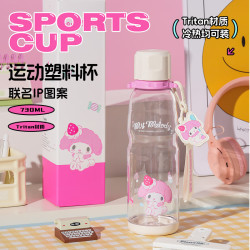 杯具熊 运动塑料水壶-心心美乐蒂730ml  直饮水杯大容量 男女学生户外便携杯子带提绳