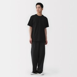 無印良品 MUJI 男式天竺织圆领短袖T恤 黑色 L