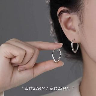 半日逅屿 925银针 方形素圈 耳环