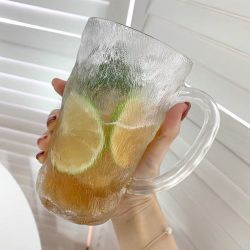 Jidaocook 耐高温冰川纹玻璃杯 带把冰川杯高款+勺子