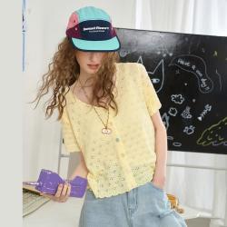 a02 纯色镂空修身显瘦短袖针织开衫2025夏季百搭休闲女式针织衫