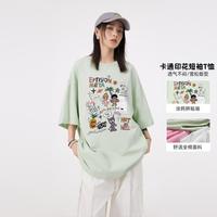 衣品天成 夏季涂鸦拼贴画卡通印花宽松短袖T恤男女同款