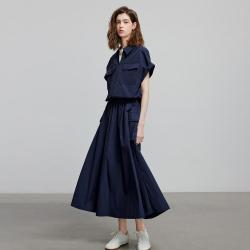 初语 工装风宽肩翻领衬衫半身裙女2026夏季新款日系复古轻薄两件套