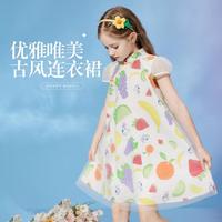 史努比 女童连衣裙夏季中大童网纱旗袍立领甜美连衣裙