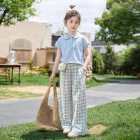 1001夜 女童翻领格子裤两件套