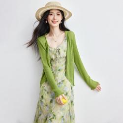 诗·萌 碎花吊带连衣裙套装女26夏季外搭针织小衫搭吊带裙长裙两件套