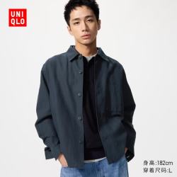优衣库 男装女装棉麻衬衫式茄克/长袖外套夹克482443 69 藏青色 M