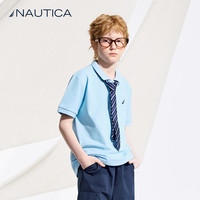 NAUTICA 童装男童短袖t恤珠地棉夏季衣服儿童polo衫女童上衣 浅蓝 150