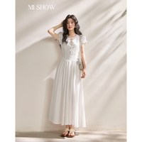 谜秀 蕾丝拼接V领收腰 海盐白 S 连衣裙
