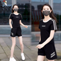 啄木鸟 女士时尚宽松圆领高腰短裤两件套运动套装