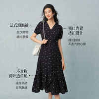 诗凡黎 复古收腰连衣裙围裹式鱼尾茶歇裙7H4290991