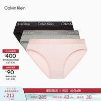 卡尔文·克莱恩 内衣女士三条提花腰边ck棉质微弹性感三角内裤女 Q7Z-太空黑/樱花粉/椰青灰 3条 M 尺码偏大
