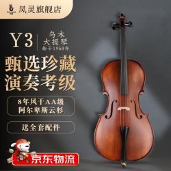 凤灵 Y3 4/4 乌木大提琴（儿童成人初学者手工实木云杉专业演奏考级进阶哑光款）