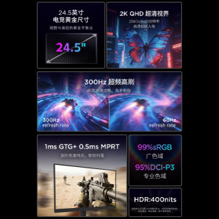 联想 战25Q 300Hz超频 黑色 24.5英寸 显示器