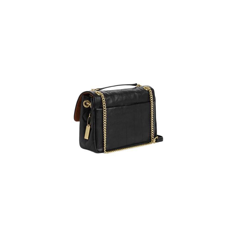 COACH 蔻驰 ELODIE 28号斜挎包 翻盖链条单肩包 黑色