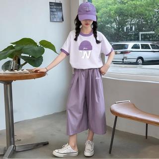 回力 童装女大童夏装撞色短袖T恤山本裤两件套