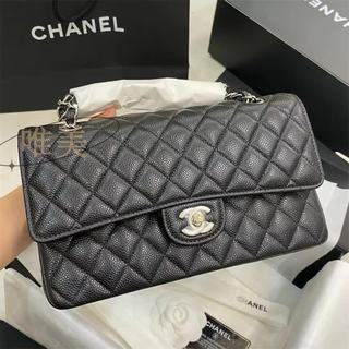 香奈儿 经典CF荔枝牛皮中号黑色银扣女士手提包