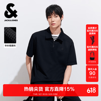 杰克琼斯 华夫格 男士短袖polo衫 M （175） E40黑色
