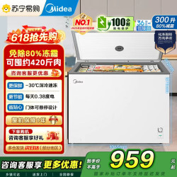 美的 冷柜300升卧式商用家用冰柜大冷冻柜单温冷藏柜囤货保鲜小型冰柜一级能效B