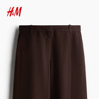 H&M 亚麻混纺直筒裤 深棕色 40 165/76 女士西裤