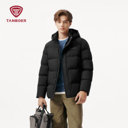 坦博尔 冬季羽绒服男短款可脱卸帽百搭加厚保暖外套TA5530355A 黑色 S (165)