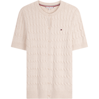 TOMMY HILFIGER 女士纯色圆领麻花短袖针织开衫