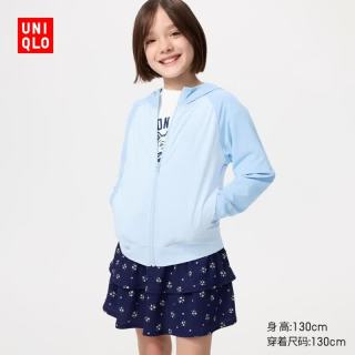 优衣库 AIRism防紫外线连帽开衫 浅蓝色 130cm 儿童防晒衣