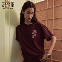 TEENIE WEENIE 【落肩袖T恤】小熊轻氧派简约基础宽松刺绣短袖女上衣