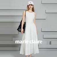Marie Claire 【极简小白裙】无袖连衣裙显瘦打底休闲气质优雅A字裙