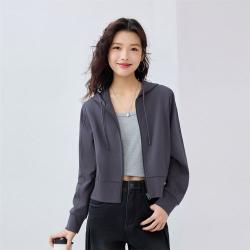 佐丹奴 纯棉破骨连帽卫衣外套女春季针织百搭短款休闲外套女款