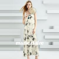 Marie Claire 女士竹叶碎花法式宽松吊带连衣裙