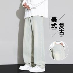 班尼路 加绒可选复古水洗男式阔腿牛仔裤春季宽松青少年美式高街直筒裤