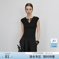 范思蓝恩 ECHO轻奢系列 设计感优雅气质修身针织毛衫短袖女2011 黑色 XS