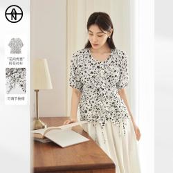 DUIBAI 夏装法式碎花女式雪纺小衫短袖衬衫