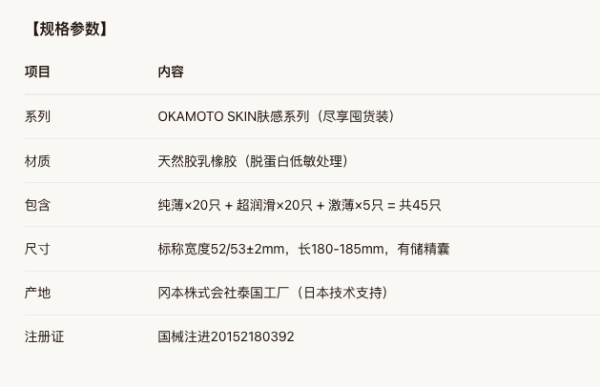冈本 SKIN安全套45片(纯薄20片+超润滑20片+激薄5片)