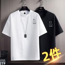 喜维顿男士夏季冰丝凉感短袖T恤春秋季 098笑脸白色+098笑脸黑色 XL （建议115-130斤）