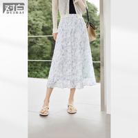 对白 碎花A字半身裙