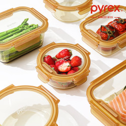 Pyrex 康宁琥珀玻璃饭盒保鲜盒冰箱收纳盒密封罐玻璃碗带盖微波加热便当 百丽琥珀长方800ML