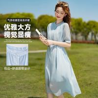 德玛纳 夏季短袖圆领A字修身显瘦连衣裙