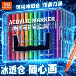 真彩 丙烯马克笔软头冰透仓不透色可叠色小学生美术专用水彩笔速干顺滑24色