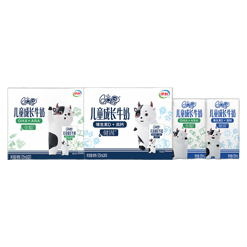 QQ星 儿童成长牛奶 125ml*36盒（全聪125ml*20盒+建固125ml*16盒）