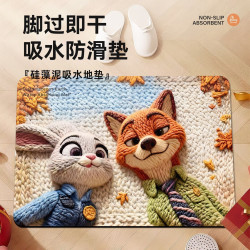 疯狂动物城尼克朱迪卡通硅藻泥浴室地垫吸水防滑房间入户门口脚垫 朱迪尼克1 40m*60cm1件数硅藻泥